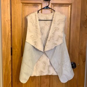 Large reversible gray suede and faux fur vest